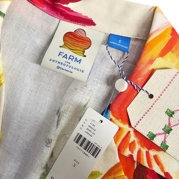 Farm Rio x Anthropologie Scalloped Shirt Dress, Linen Blend, Floral, Resort, S - Picture 5 of 12